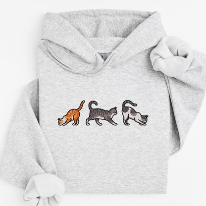 Embroidered Cat Trio Hoodie: Playful Feline Sweatshirt