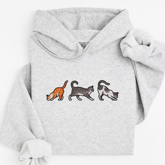Embroidered Cat Trio Hoodie: Playful Feline Sweatshirt