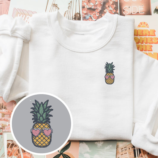 Embroidered Pineapple Sweatshirt: Funny Fruit with Sunglasses