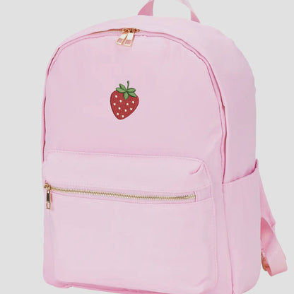 Embroidered Strawberry Backpack: Trendy School Book Bag
