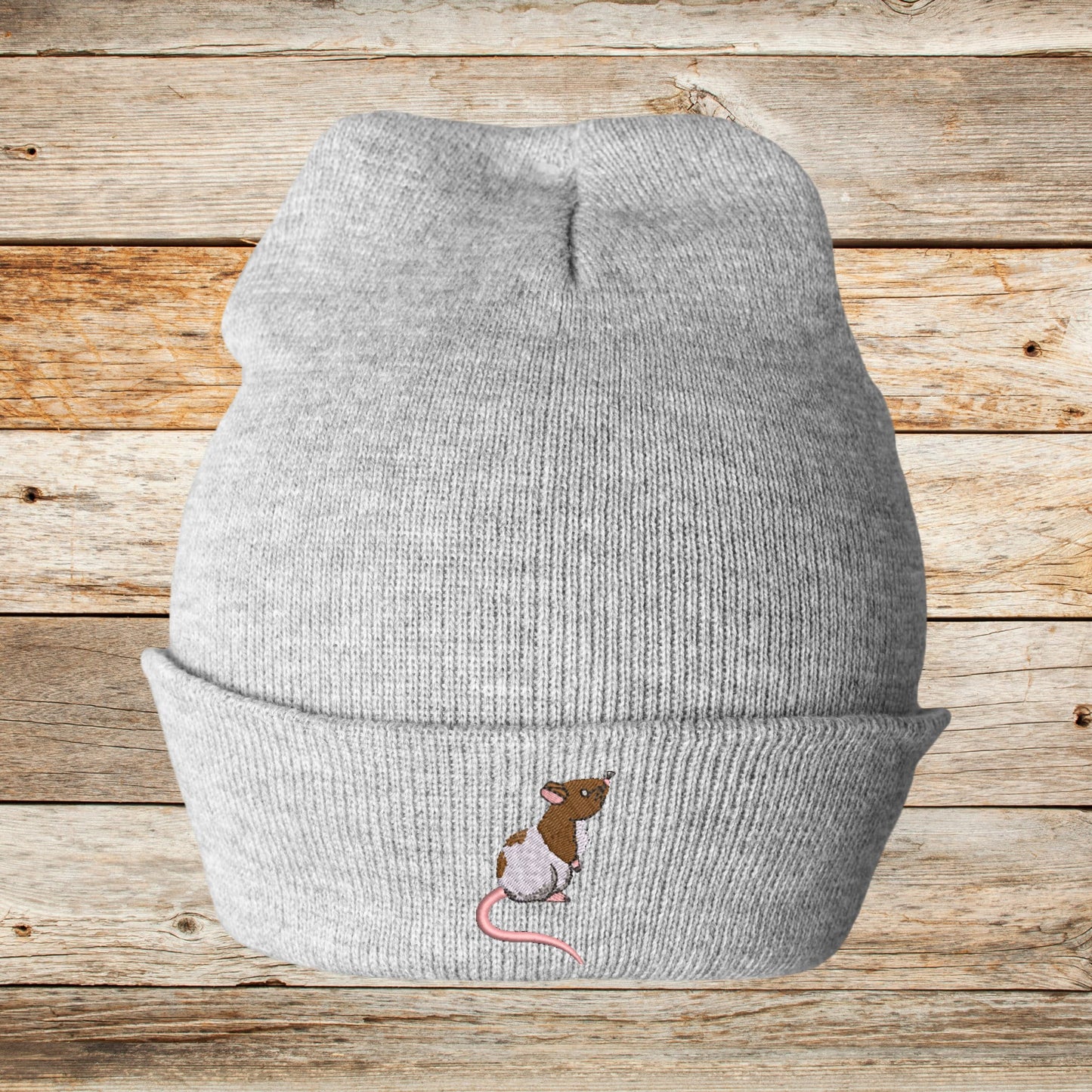 Embroidered Fancy Rat Beanie: Knit Rattie Hat, Rat Lover Gift