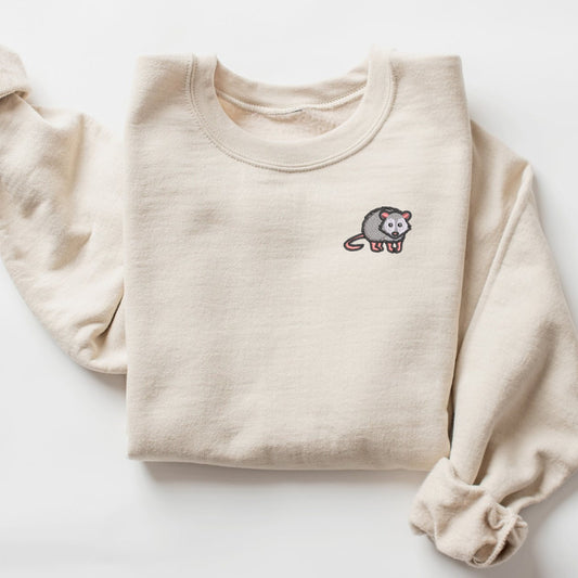 Embroidered Mini Opossum Sweatshirt: Cottagecore Nature Gift