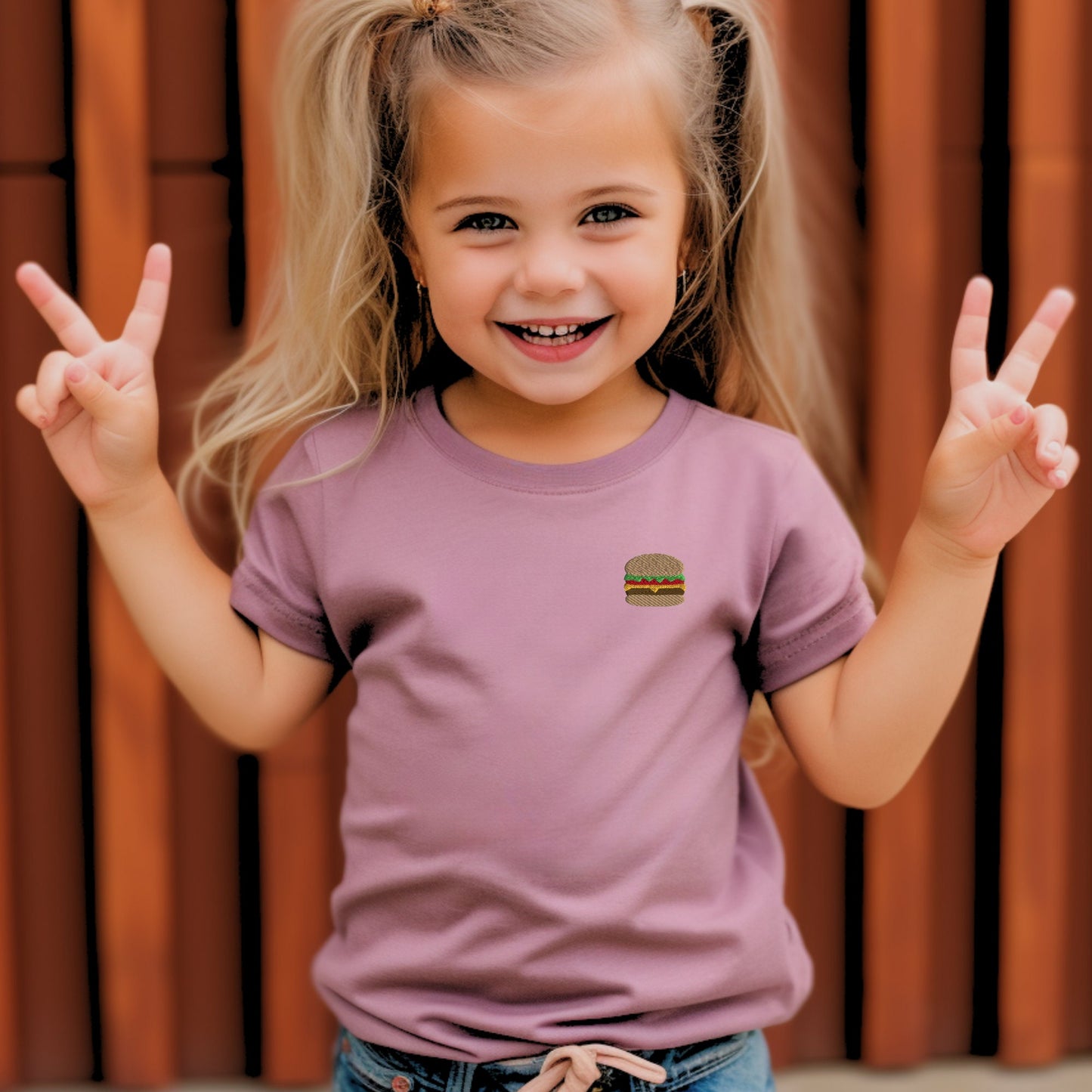 Unisex Youth Embroidered Kids Junk Food Tee: Choose Pizza, Hotdog, Hamburger or Taco