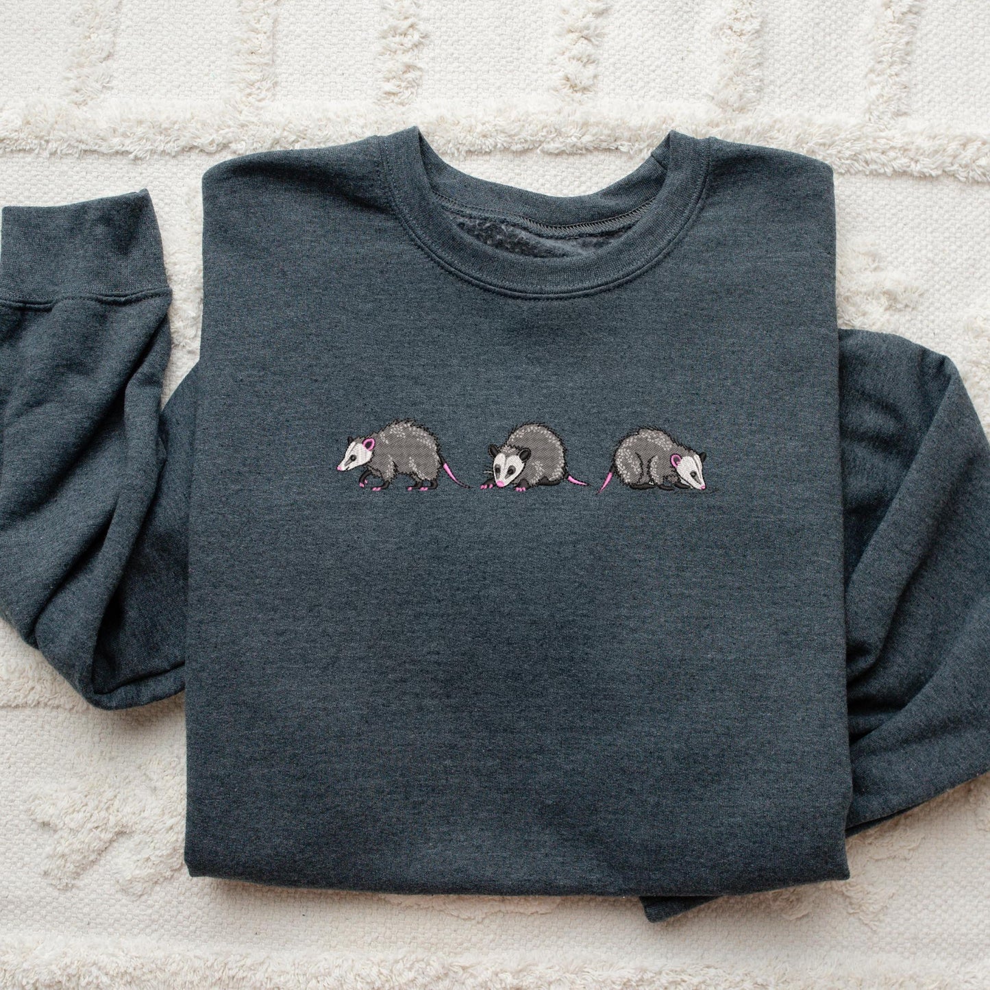Embroidered Mischievous Opossums Sweatshirt: Choose Crewneck Sweatshirt or Hoodie