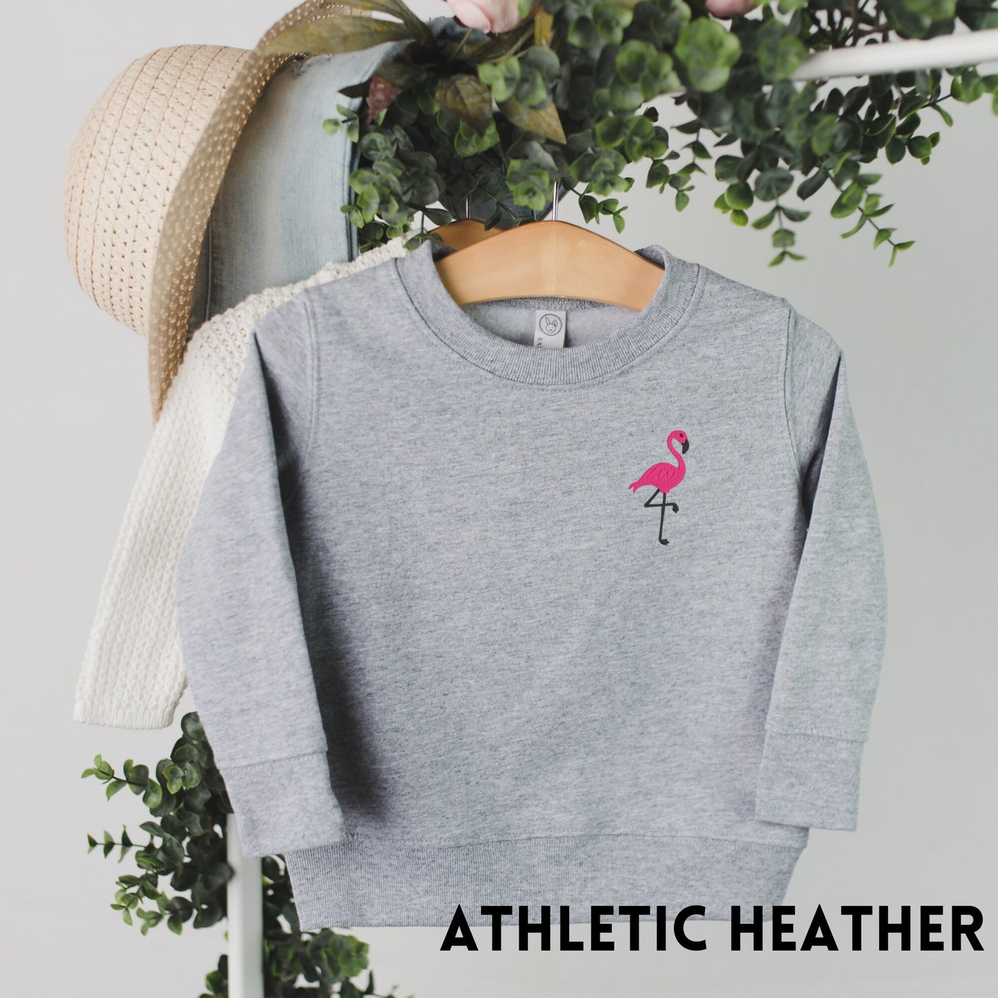 Toddler and Youth Embroidered Flamingo Sweatshirt: Trendy Beach Pullover