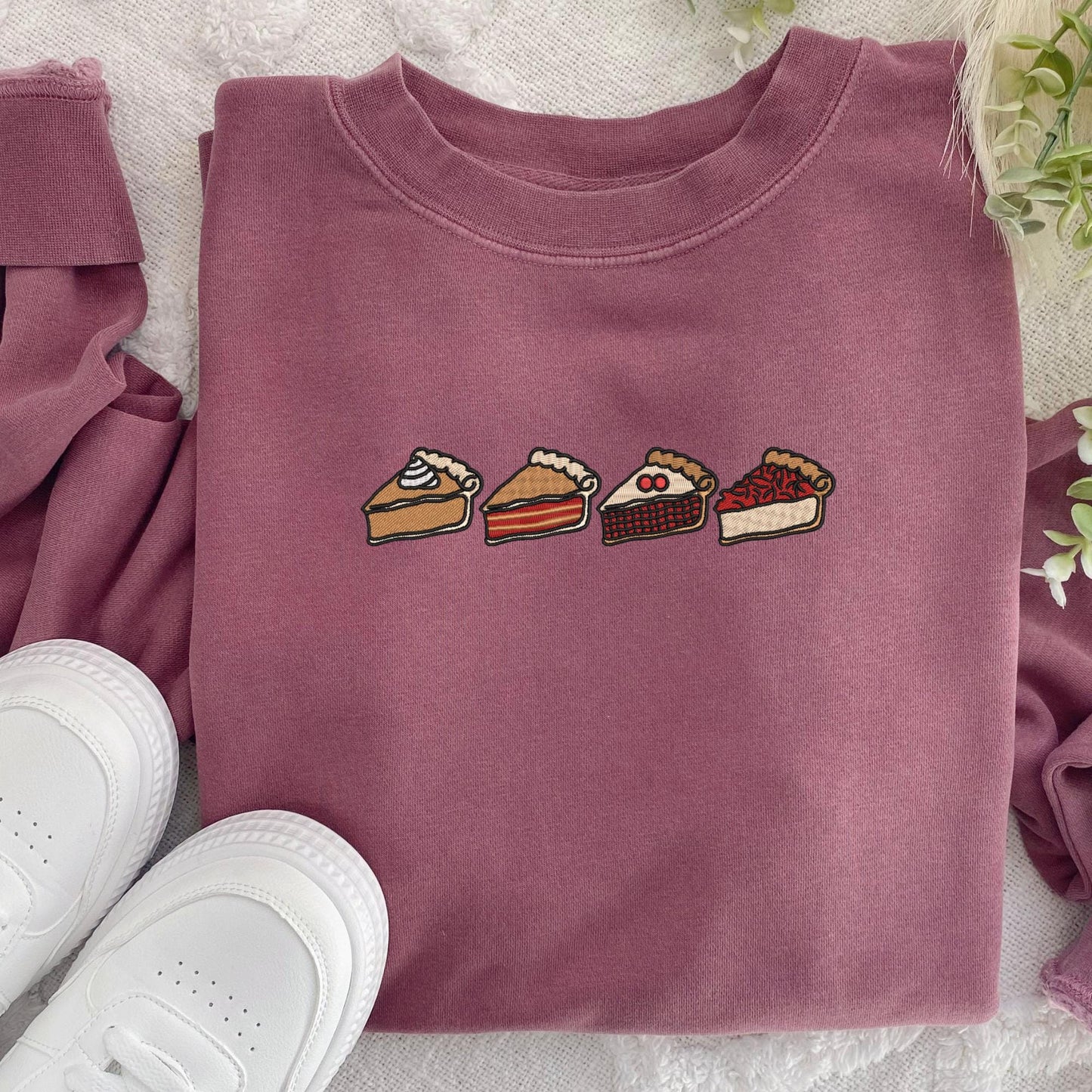 Embroidered Pie Pigment Dyed Crewneck Sweatshirt: Trendy Thanksgiving Pullover