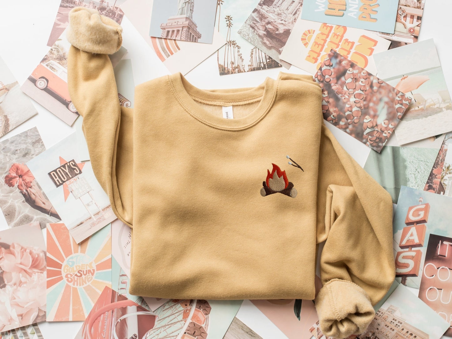 Embroidered Campfire S'more Crewneck Sweatshirt: Bonfire Camping Sweater