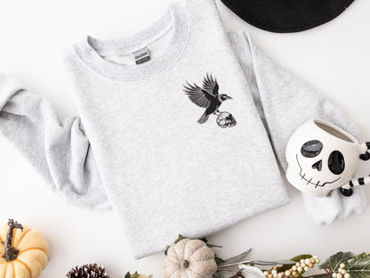 Embroidered Raven Skull Sweatshirt on Gildan: Unisex Gothic Halloween Pullover