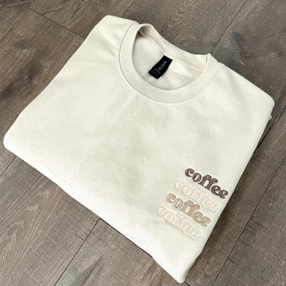 Embroidered Coffee Sweatshirt: Trendy Tonal Crewneck