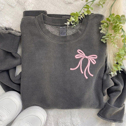 Embroidered Bow Crewneck Sweatshirt: Pigment-Dyed Coquette Pullover