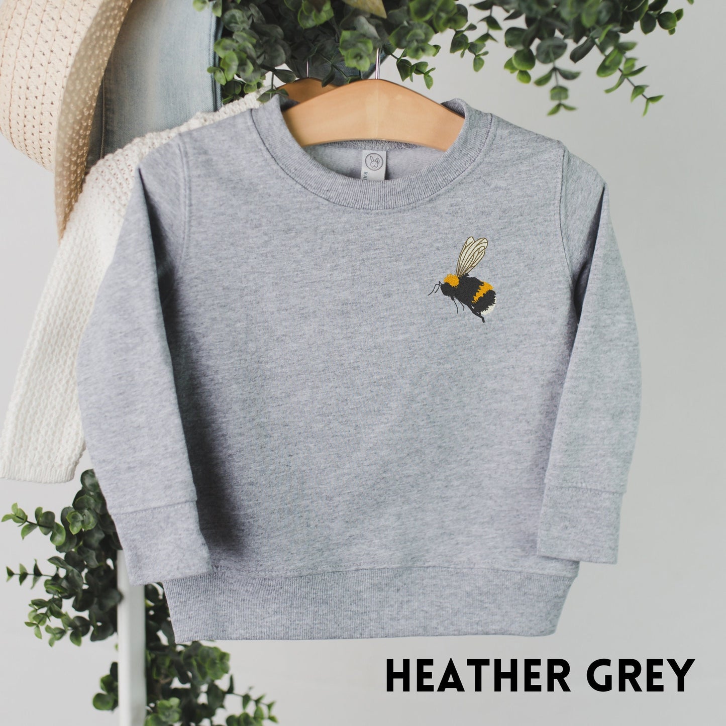 Embroidered Bumblebee Toddler and Youth Sweatshirt: Trendy Lightweight Pullover