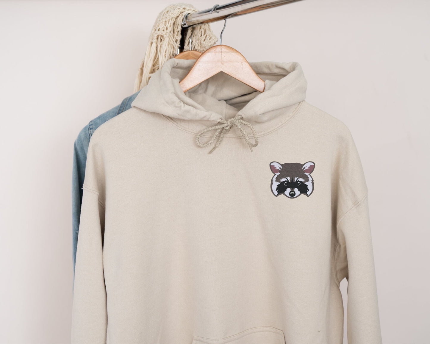 Embroidered Raccoon Face Hoodie on Gildan