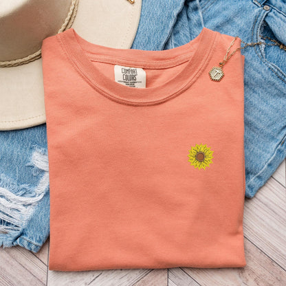 Embroidered Sunflower T-Shirt: Vintage Style Boho Tee