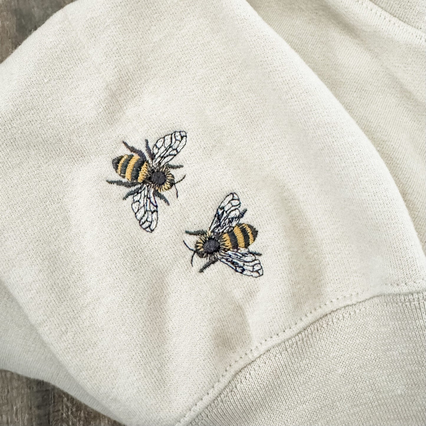 Embroidered Minimalist Honey Bee Sleeve Hoodie: Cozy Nature Inspired Pullover