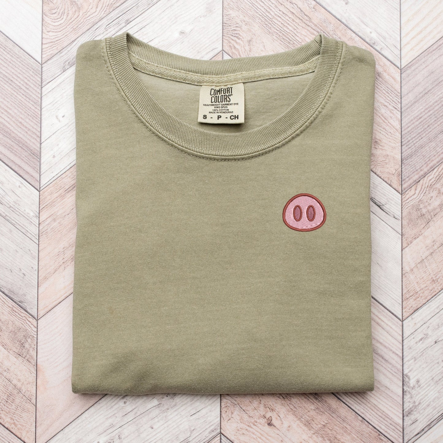 Embroidered Pig Nose Pigment Dyed T-shirt