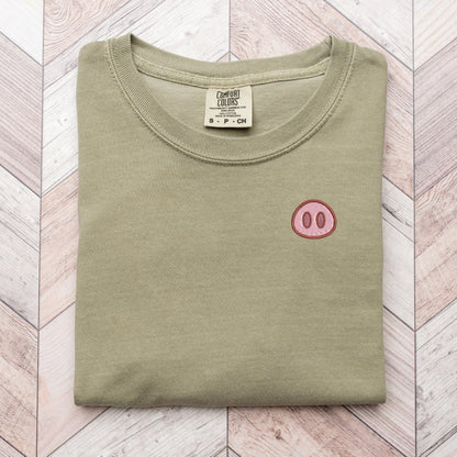 Embroidered Pig Nose Pigment Dyed T-shirt