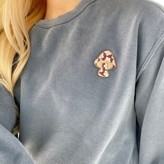 Embroidered Mushroom Sweatshirt: Cottagecore Paisley Crewneck
