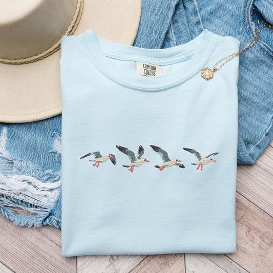 Embroidered Seagull T-Shirt: Coastal Summer Tee