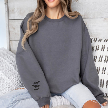 Embroidered Minimalist Bat Sleeve Hoodie: Trendy Halloween Pullover