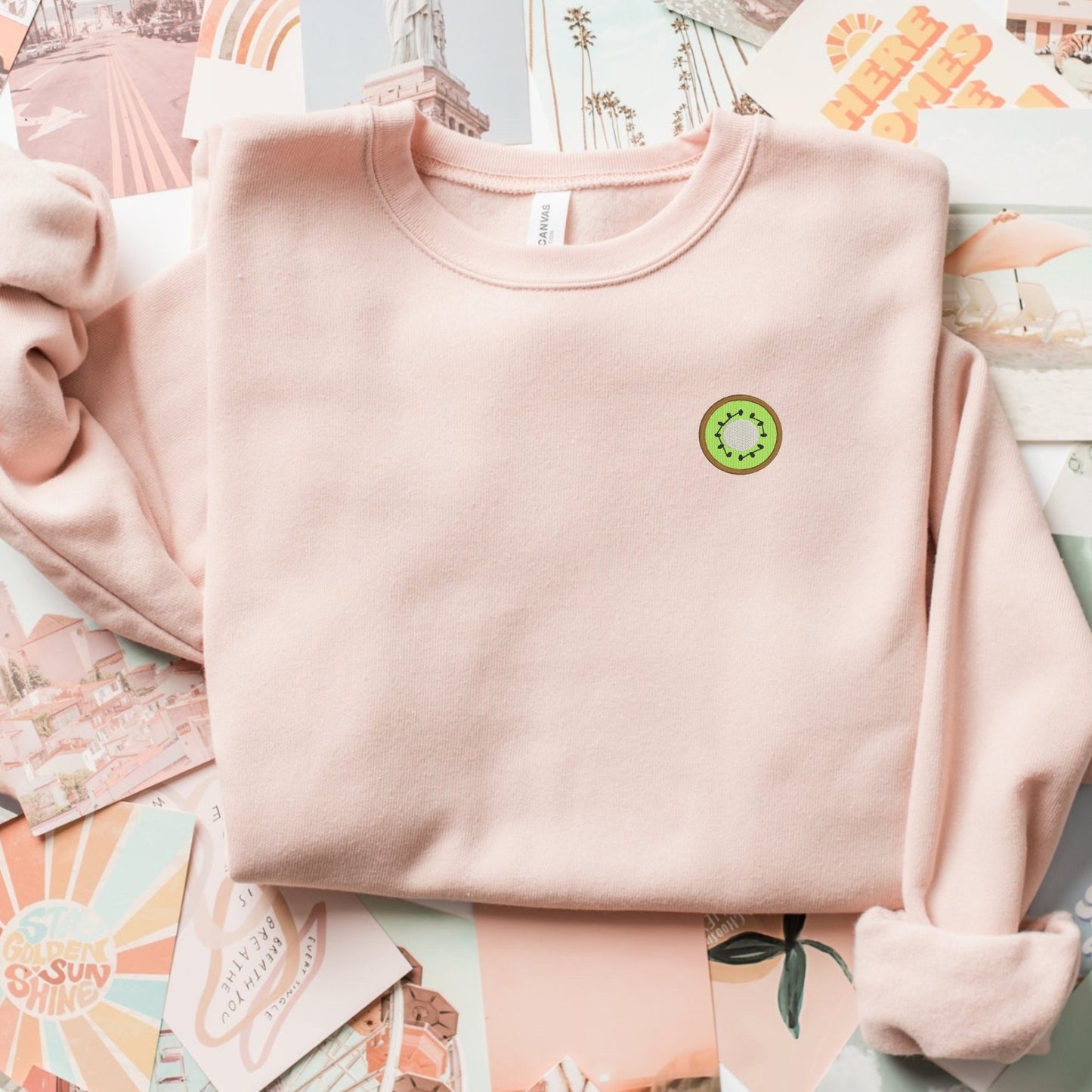 Embroidered Kiwi Sweatshirt: Bella Canvas Crewneck, Fruit Lover Gift