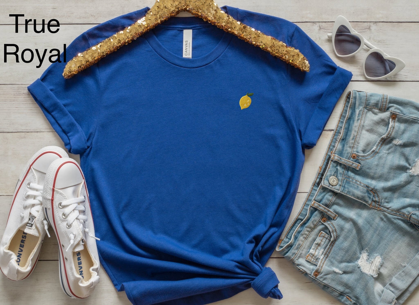 Embroidered lemon tee, Women’s mini lemon stitched tshirt, fruit shirts