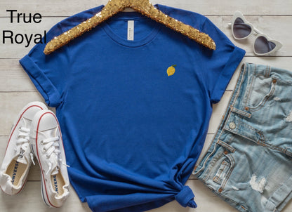 Embroidered lemon tee, Women’s mini lemon stitched tshirt, fruit shirts