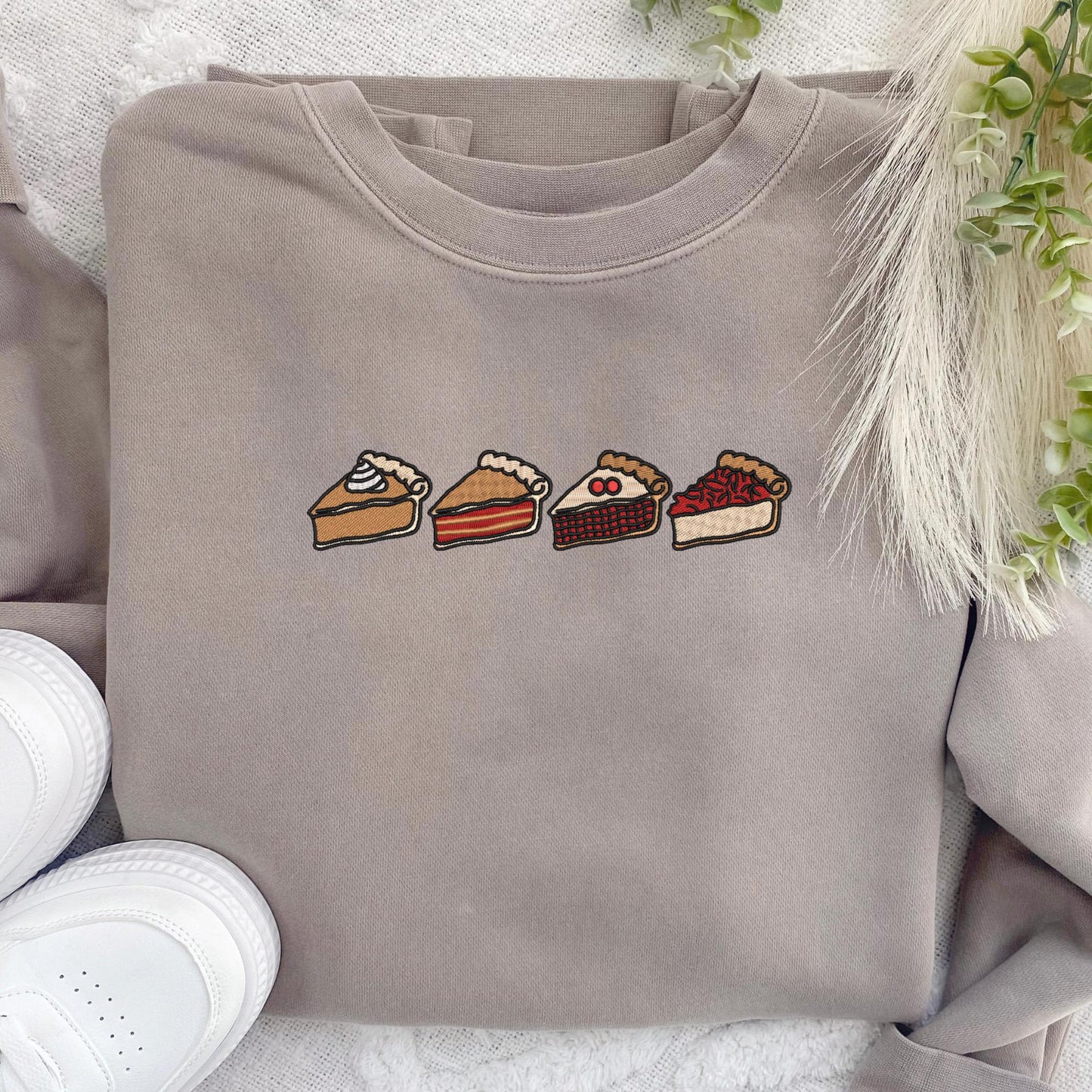 Embroidered Pie Pigment Dyed Crewneck Sweatshirt: Trendy Thanksgiving Pullover