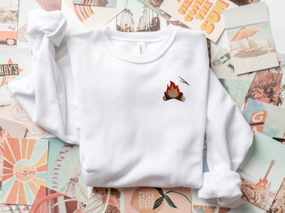 Embroidered Campfire S'more Crewneck Sweatshirt: Bonfire Camping Sweater