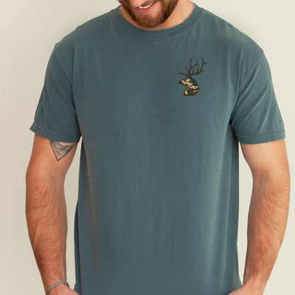 Embroidered Camo Buck T-shirt: Hunter Wildlife Tee