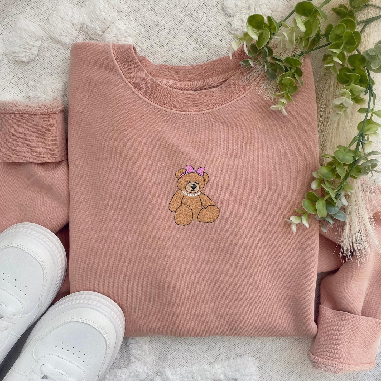 Embroidered Teddy Bear Sweatshirt: Coquette Stuffed Bear Pullover