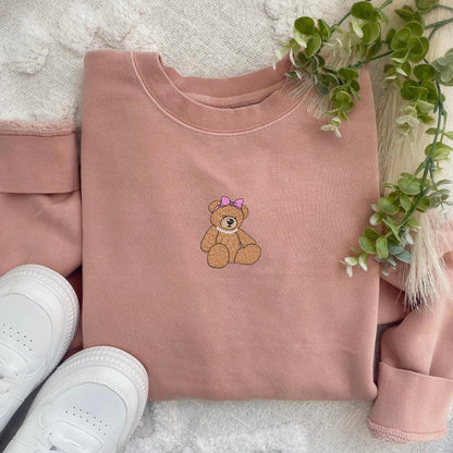 Embroidered Teddy Bear Sweatshirt: Coquette Stuffed Bear Pullover