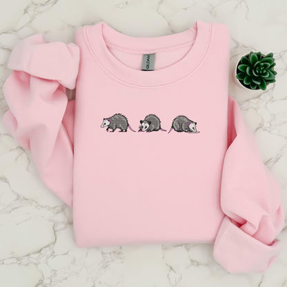Embroidered Mischievous Opossums Sweatshirt: Choose Crewneck Sweatshirt or Hoodie