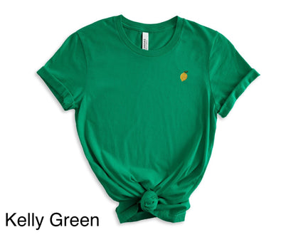 Embroidered lemon tee, Women’s mini lemon stitched tshirt, fruit shirts