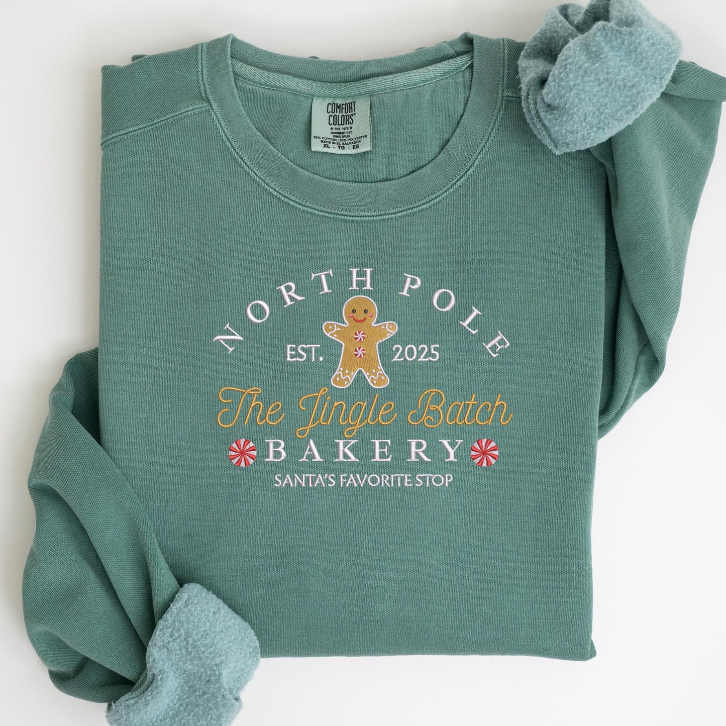 Embroidered Gingerbread Sweatshirt: Jingle Batch Baker Pigment-Dyed Christmas Pullover
