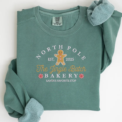 Embroidered Gingerbread Sweatshirt: Jingle Batch Baker Pigment-Dyed Christmas Pullover