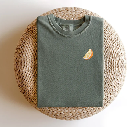 Embroidered Orange Slice T-shirt: Garment-Dyed Citrus Tee