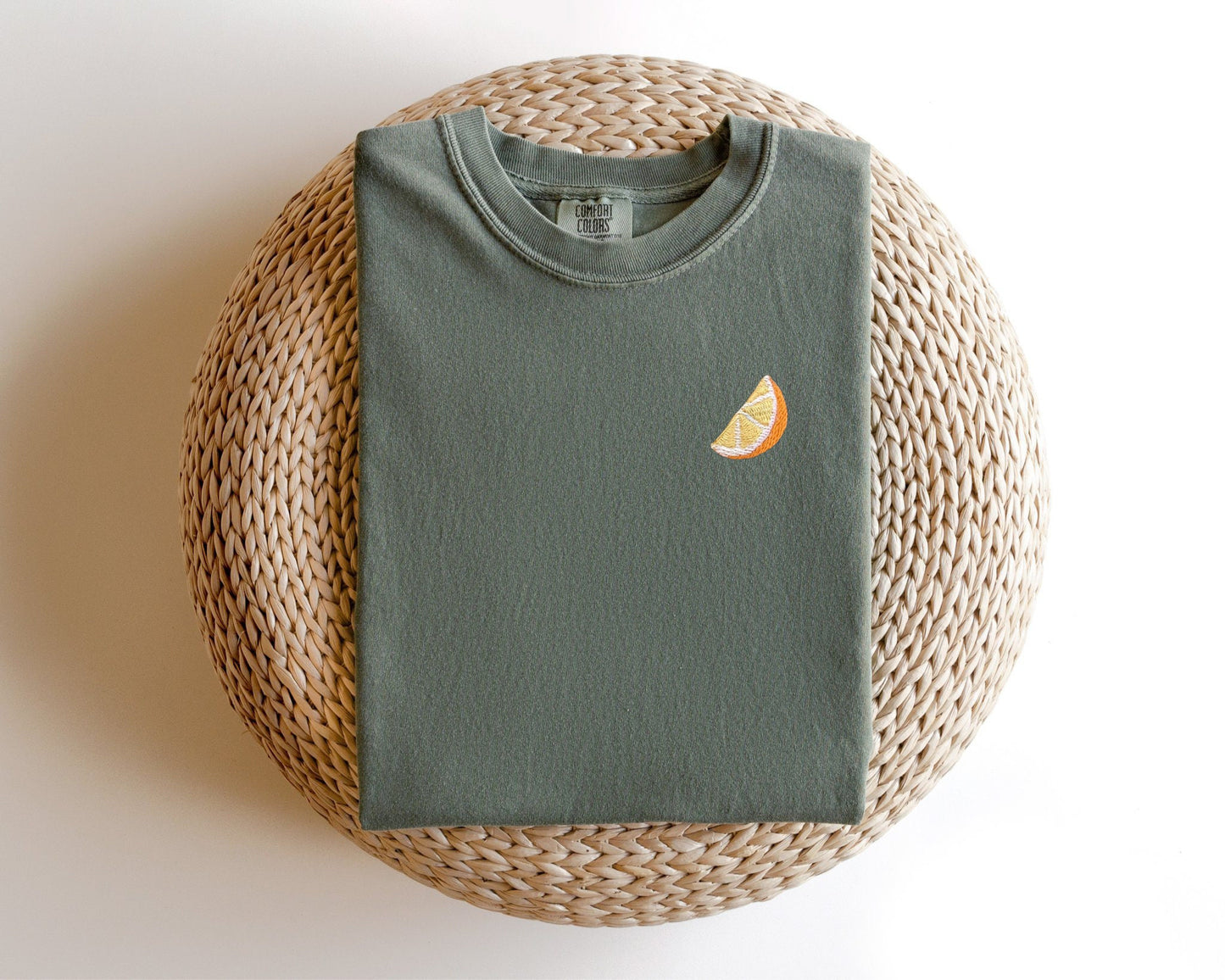 Embroidered Orange Slice T-shirt: Garment-Dyed Citrus Tee