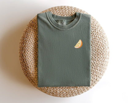 Embroidered Orange Slice T-shirt: Garment-Dyed Citrus Tee