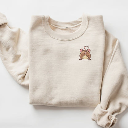 Embroidered Mouse Butt Crewneck Sweatshirt: Rodent Owner Gift