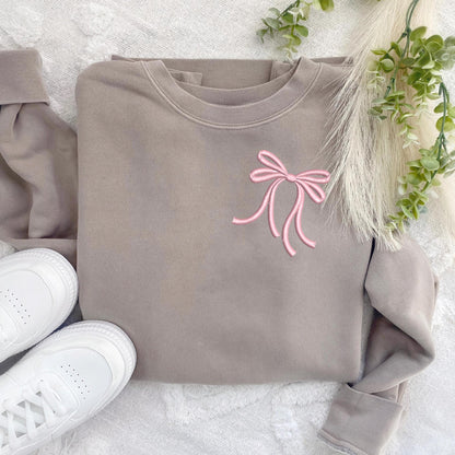 Embroidered Bow Crewneck Sweatshirt: Pigment-Dyed Coquette Pullover