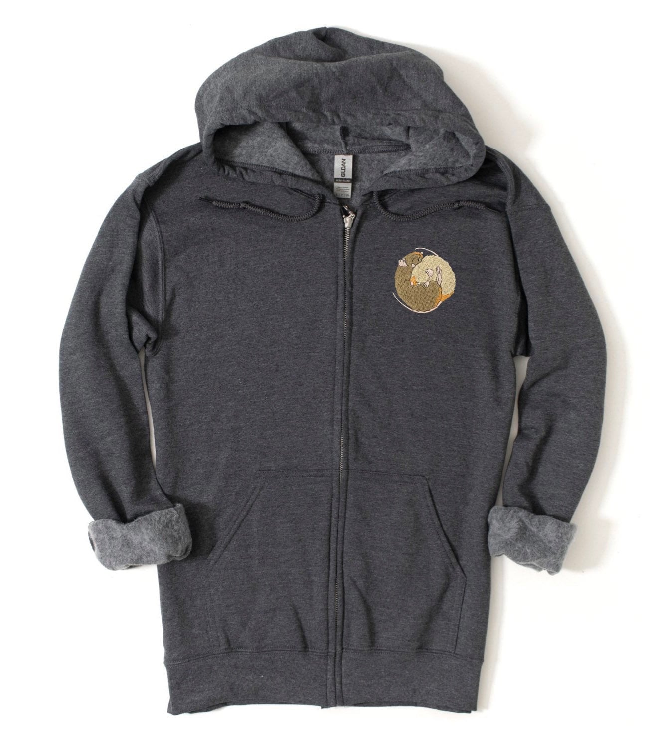 Embroidered Rat Zip-Up Hoodie: Rat Lover Gift