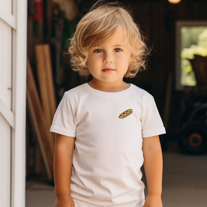 Unisex Youth Embroidered Kids Junk Food Tee: Choose Pizza, Hotdog, Hamburger or Taco