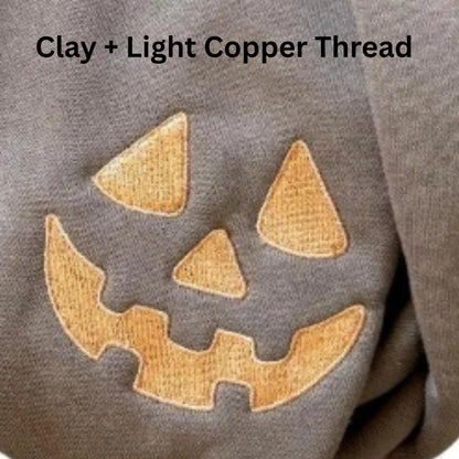 Embroidered Halloween Extra Large Pumpkin Face Sweatshirt: Tonal Jackolantern Pullover