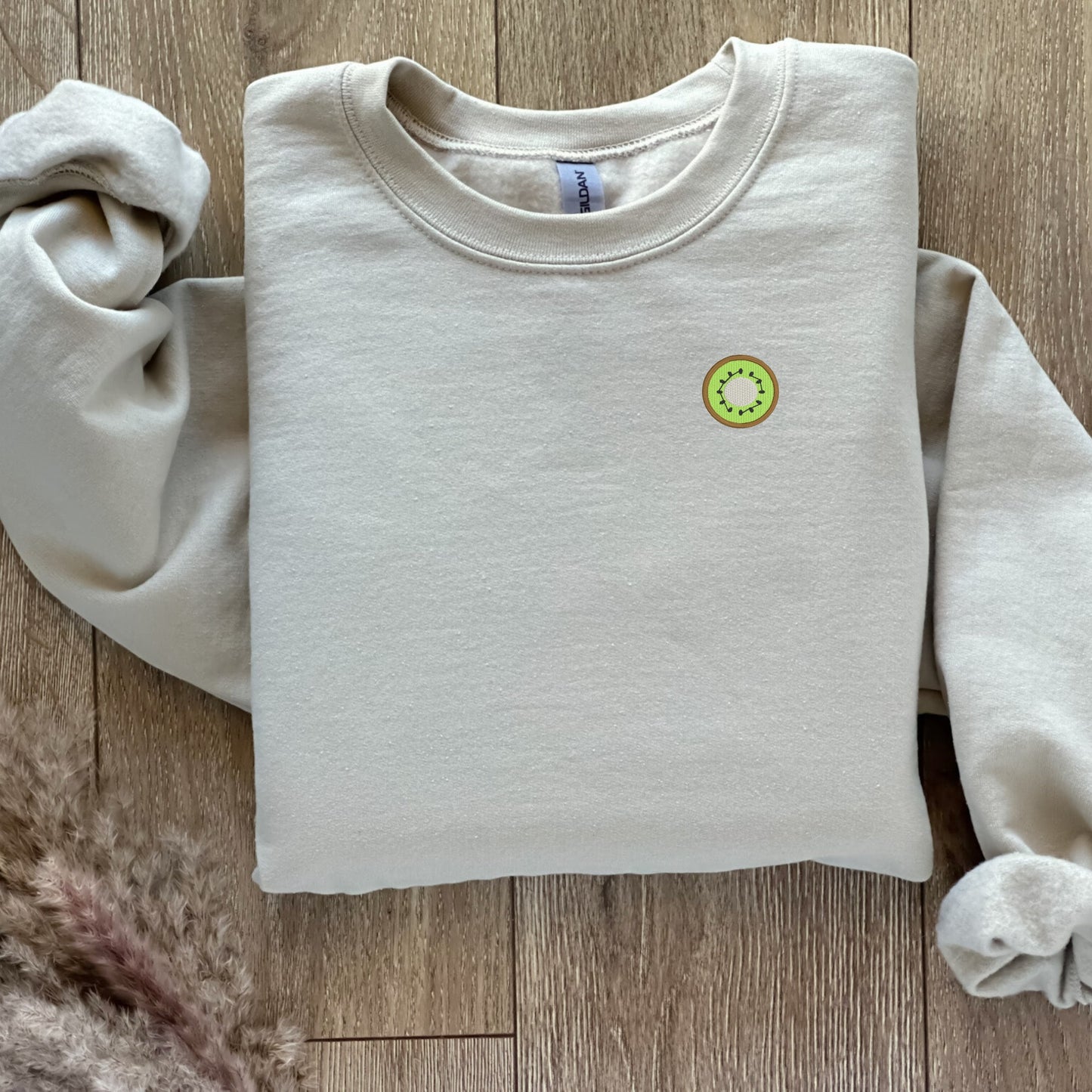 Embroidered Kiwi Fruit Sweatshirt: Trendy Varsity Crewneck or Hoodie