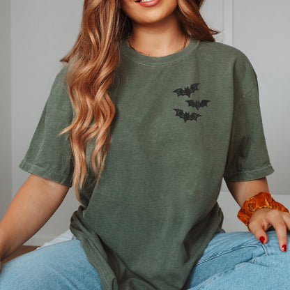 Embroidered Lacey Bat T-Shirt: Spooky Halloween Season Tee