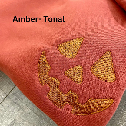 Embroidered Halloween Extra Large Pumpkin Face Sweatshirt: Tonal Jackolantern Pullover