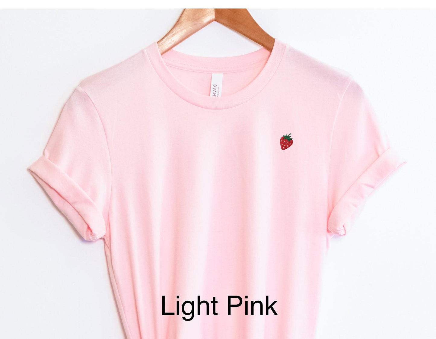 Embroidered strawberry tee, women’s mini strawberry tshirt, stitched fruit top