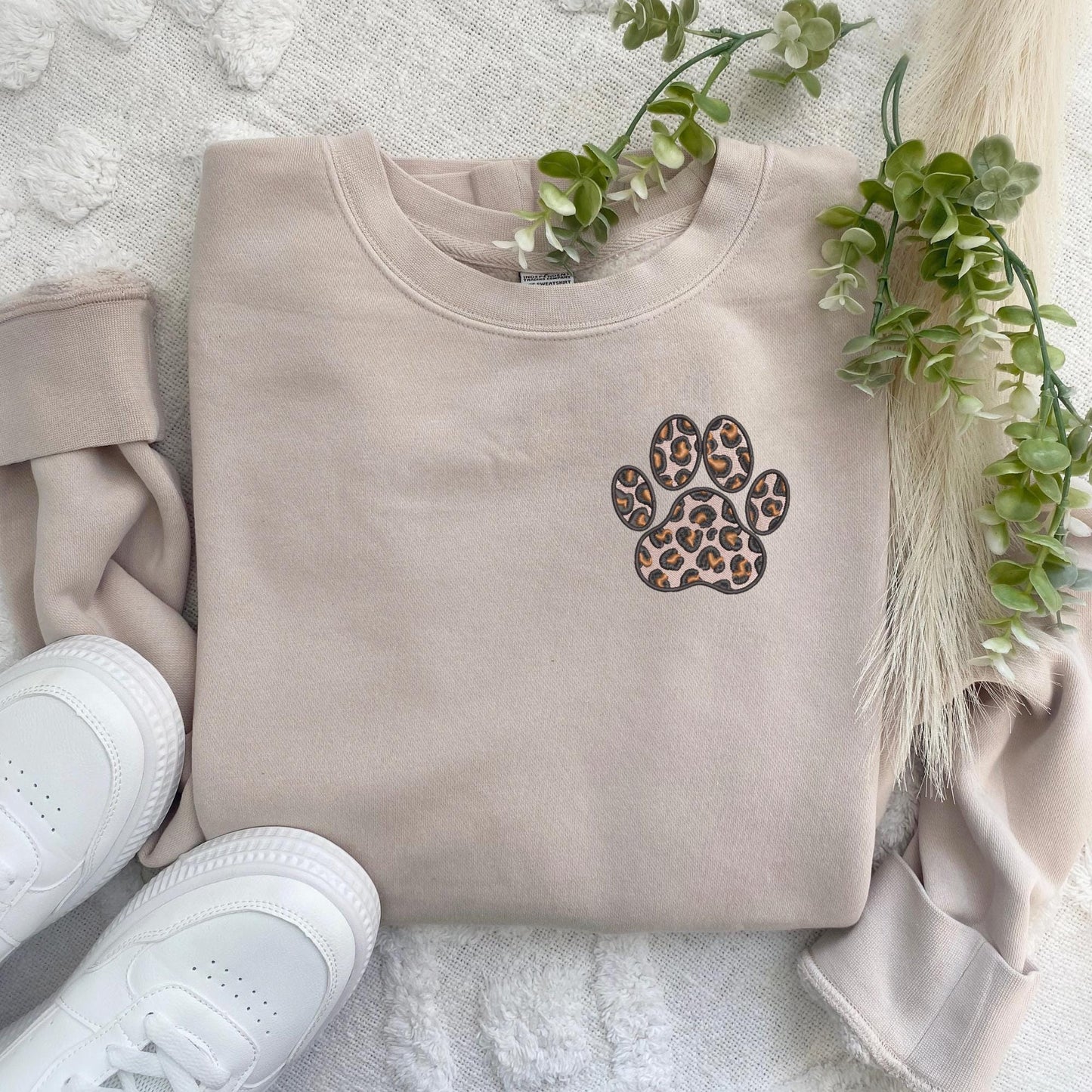 Embroidered Leopard Paw Print Sweatshirt - Gift for Pet Mom