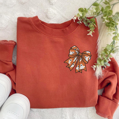 Embroidered Coquette Ghost Halloween Bow Sweatshirt: Pigment Dyed