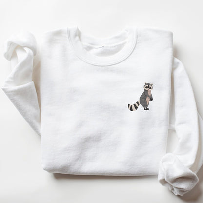 Embroidered Raccoon Crewneck Sweatshirt: Woodland Animal Pullover